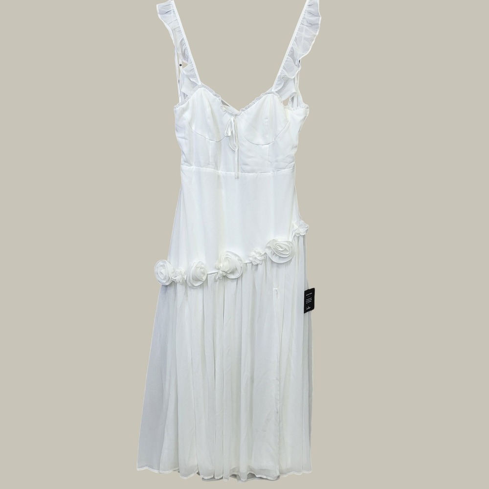 Lulus Midi Dress Womens XL White NEW Ruffle 3D Rosette Floral I23D4928